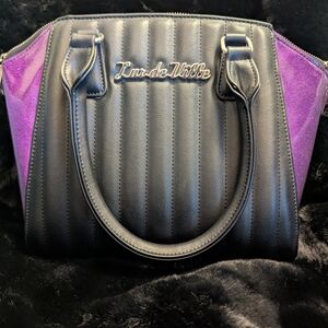 Lux de Ville Quilted Black and Purple Satchel